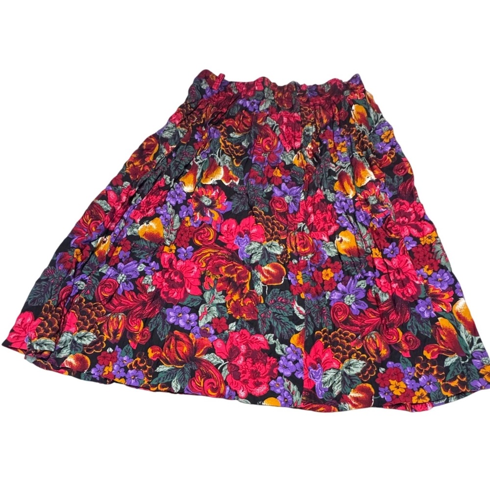 Venezia Midi Skirt Womens 22/24 Floral Fruit Rayon Pleated Elastic Waist Multi